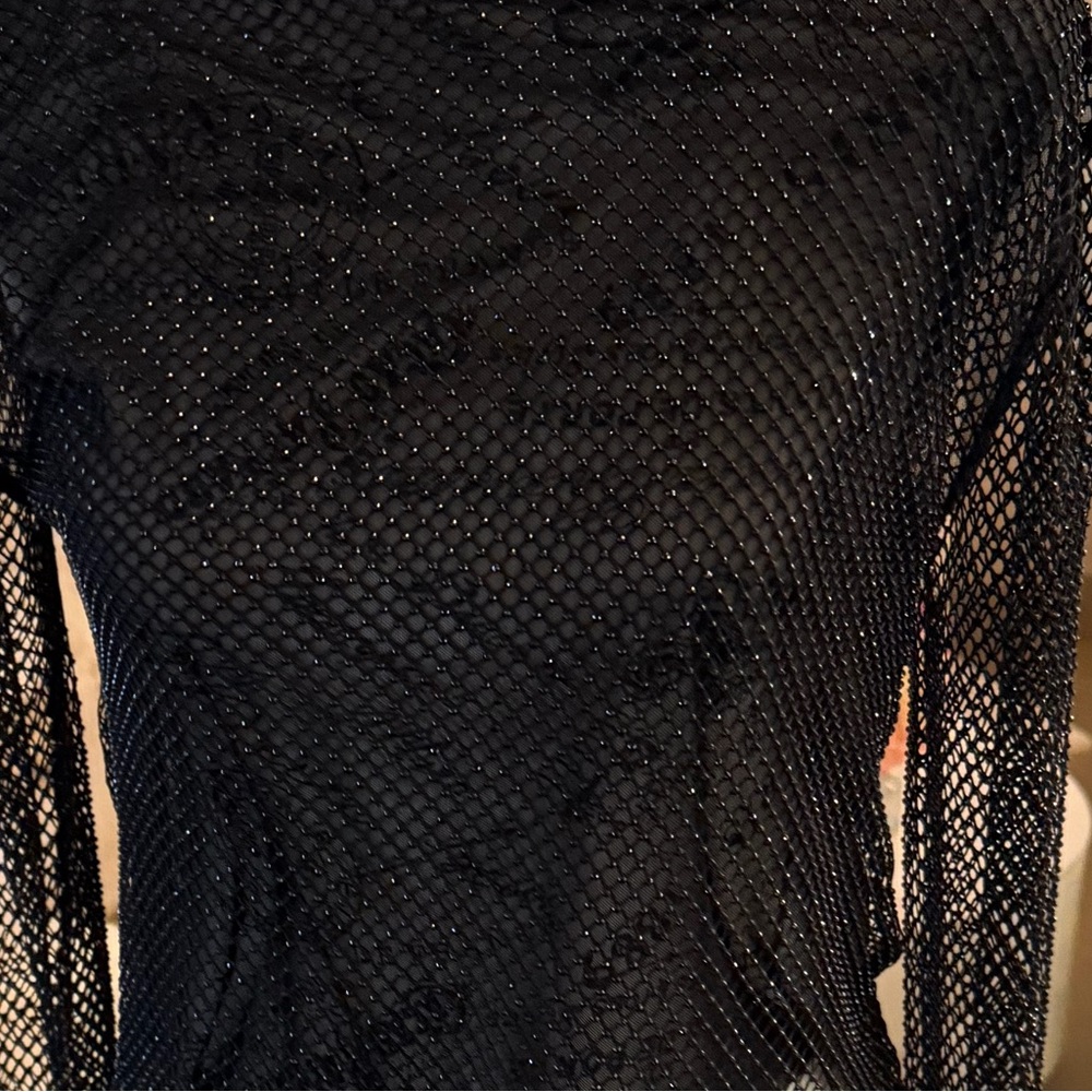 ๐ Forever 21 Luxe XX1 ~ Sparkly Black Mesh Blouse - Picture 7 of 17